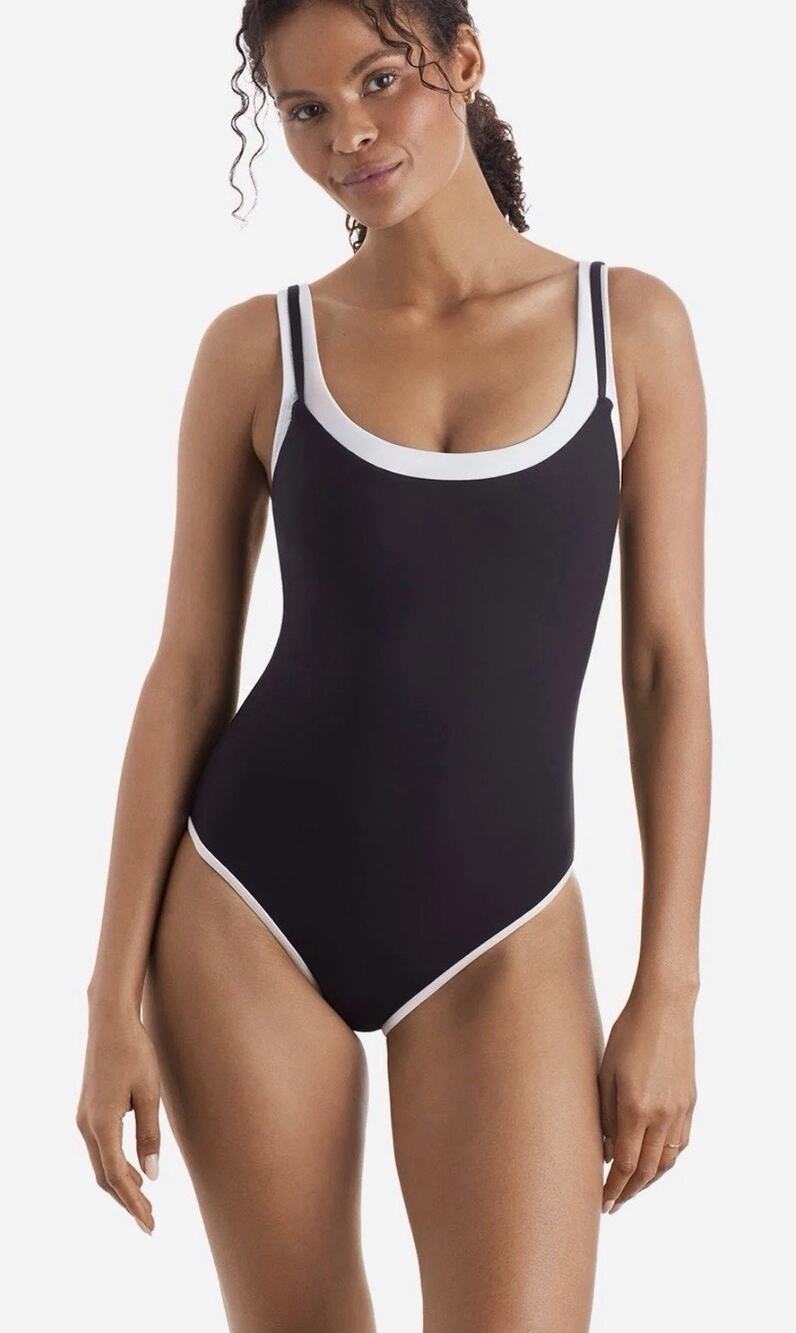 NWT MIMI FLAMINGO SIZE 4 Drift One Piece - Black/White Layered Solids (AN30)